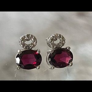 Garnet, Diamond, & Sterling Earrings